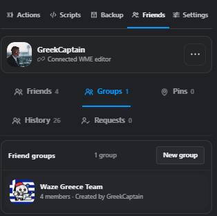 Friends hub with a friend group