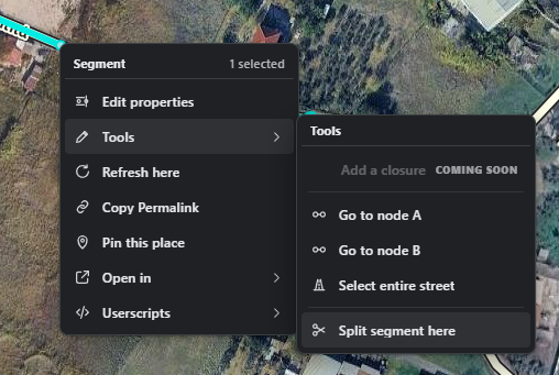 Segment context menu and tools submenu